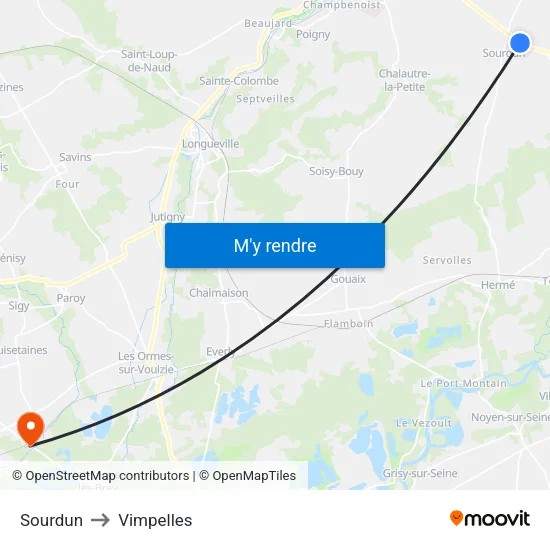 Sourdun to Vimpelles map