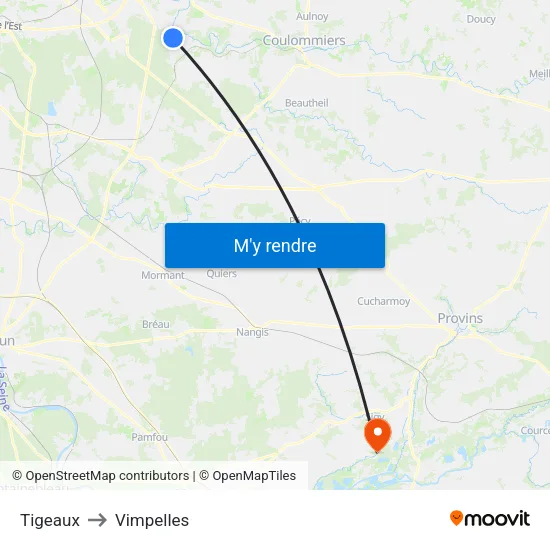 Tigeaux to Vimpelles map