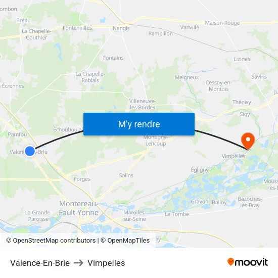 Valence-En-Brie to Vimpelles map