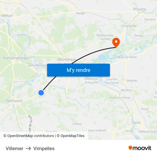 Villemer to Vimpelles map