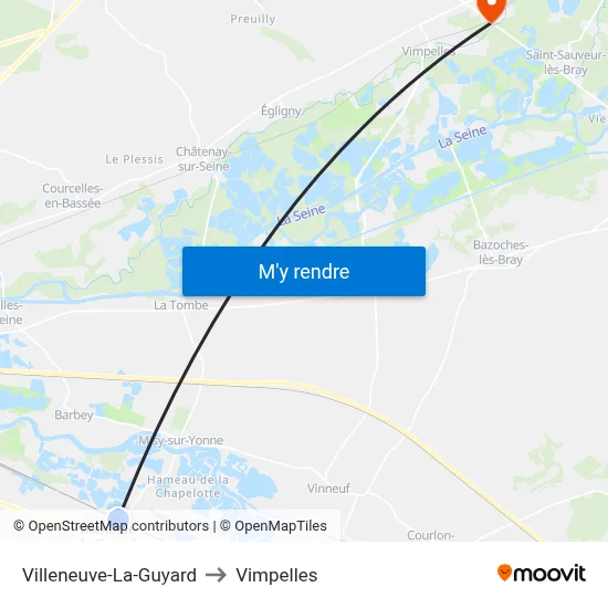 Villeneuve-La-Guyard to Vimpelles map
