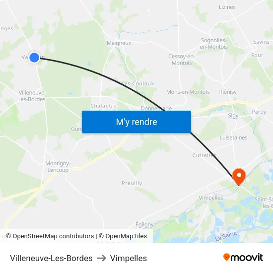 Villeneuve-Les-Bordes to Vimpelles map