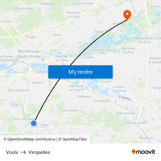Voulx to Vimpelles map