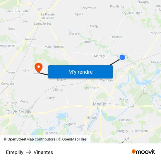 Etrepilly to Vinantes map