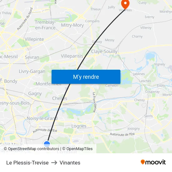 Le Plessis-Trevise to Vinantes map