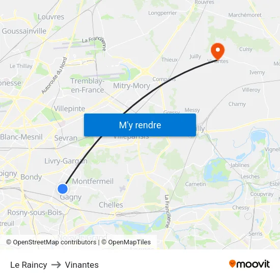 Le Raincy to Vinantes map