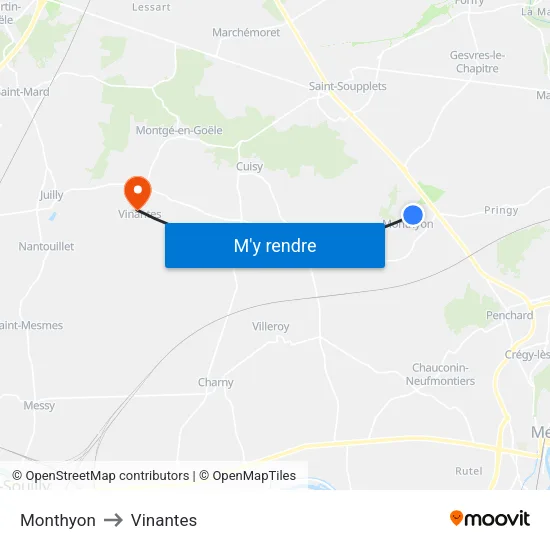 Monthyon to Vinantes map