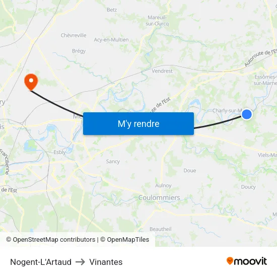Nogent-L'Artaud to Vinantes map