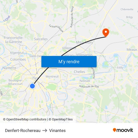 Denfert-Rochereau to Vinantes map