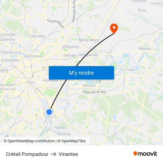 Créteil Pompadour to Vinantes map