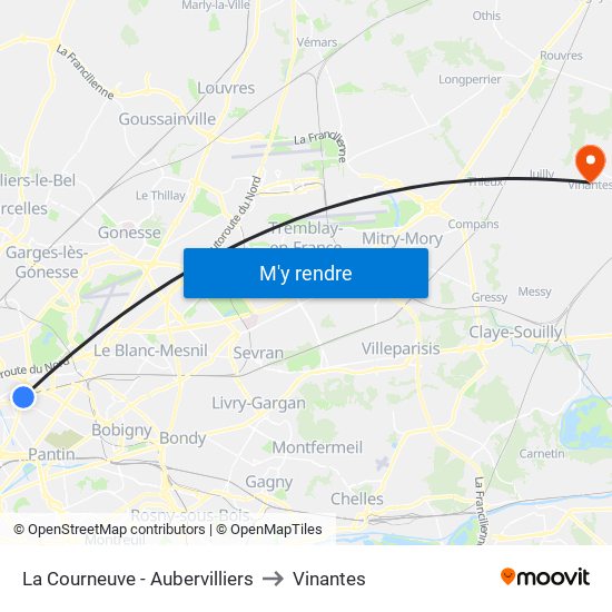 La Courneuve - Aubervilliers to Vinantes map
