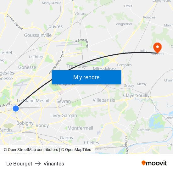 Le Bourget to Vinantes map