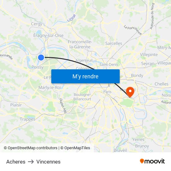 Acheres to Vincennes map