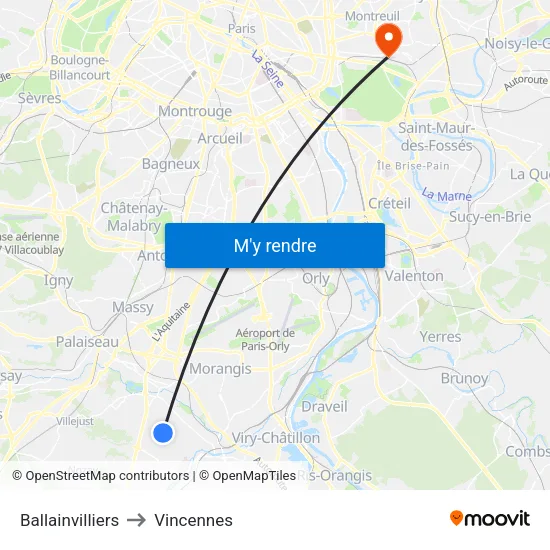 Ballainvilliers to Vincennes map