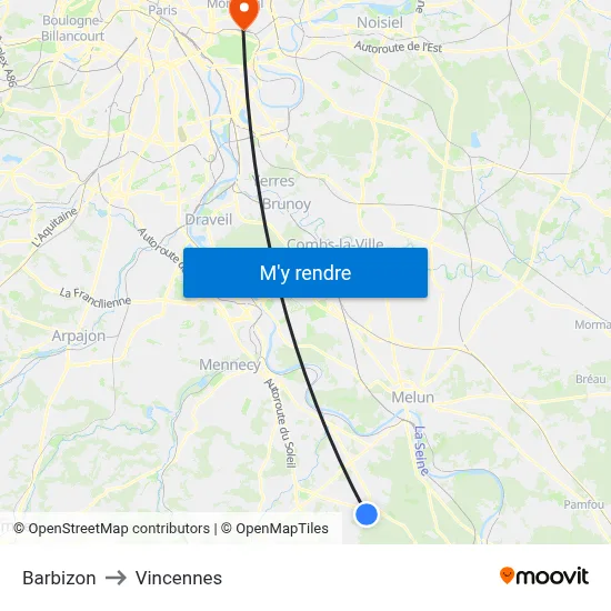 Barbizon to Vincennes map