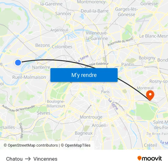 Chatou to Vincennes map