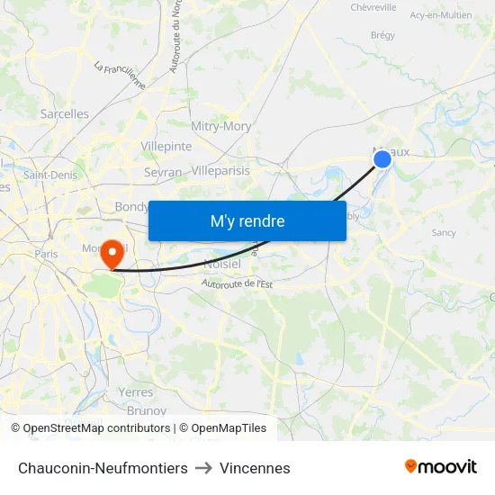 Chauconin-Neufmontiers to Vincennes map