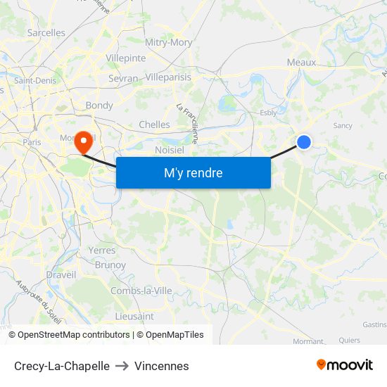 Crecy-La-Chapelle to Vincennes map