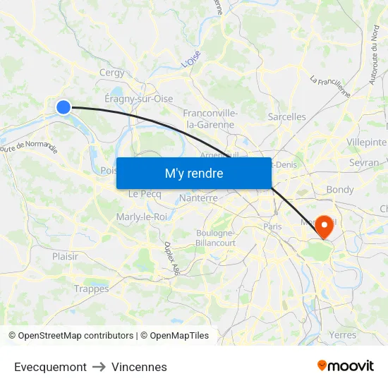 Evecquemont to Vincennes map