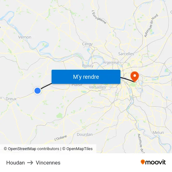 Houdan to Vincennes map
