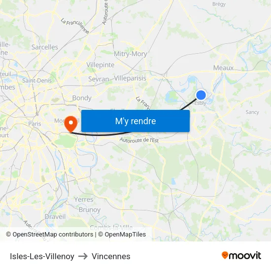 Isles-Les-Villenoy to Vincennes map