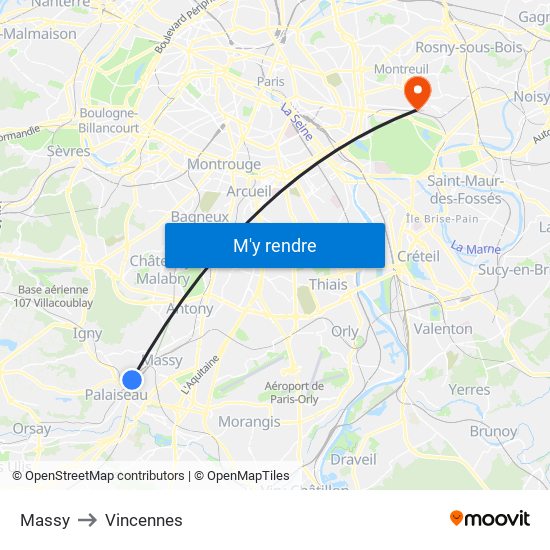 Massy to Vincennes map