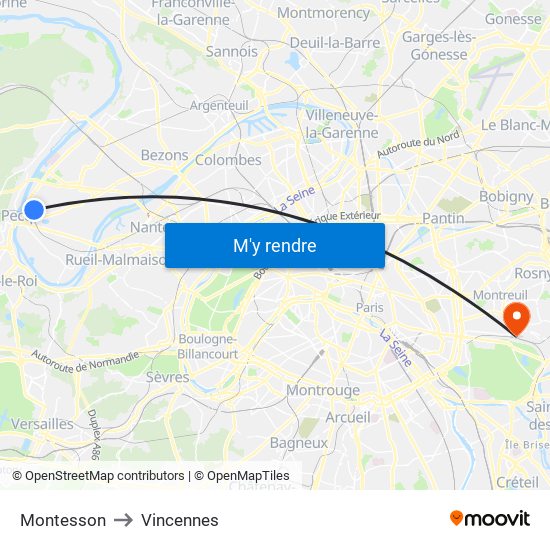 Montesson to Vincennes map