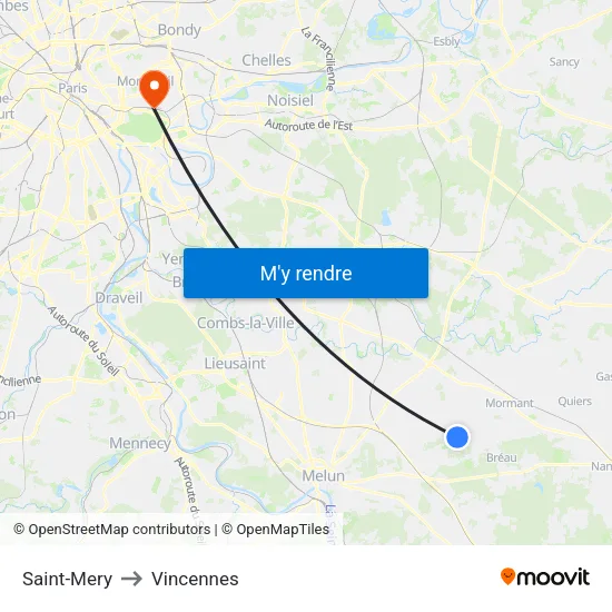 Saint-Mery to Vincennes map