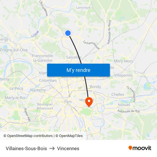 Villaines-Sous-Bois to Vincennes map