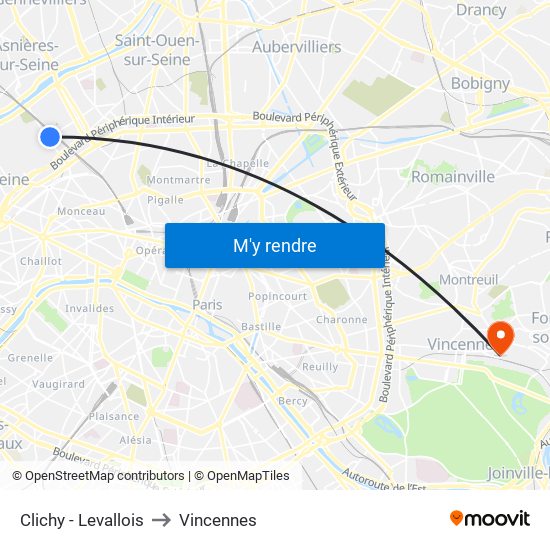 Clichy - Levallois to Vincennes map