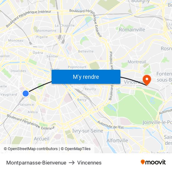 Montparnasse-Bienvenue to Vincennes map