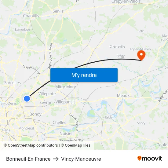Bonneuil-En-France to Vincy-Manoeuvre map