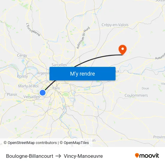Boulogne-Billancourt to Vincy-Manoeuvre map