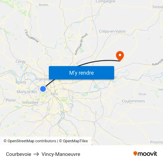 Courbevoie to Vincy-Manoeuvre map