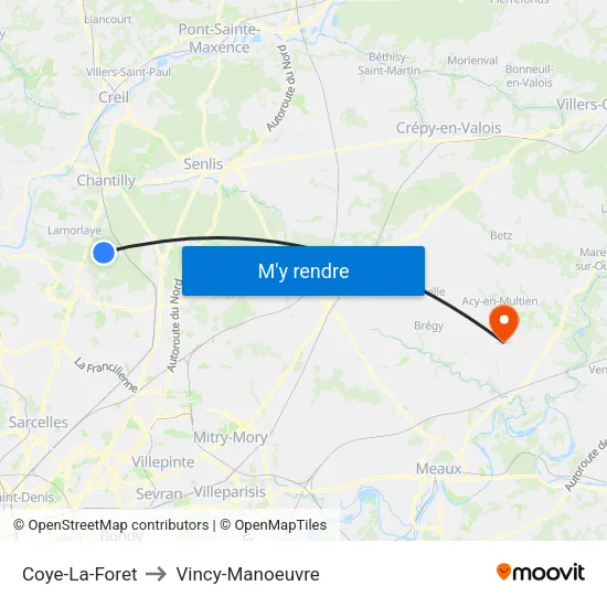 Coye-La-Foret to Vincy-Manoeuvre map