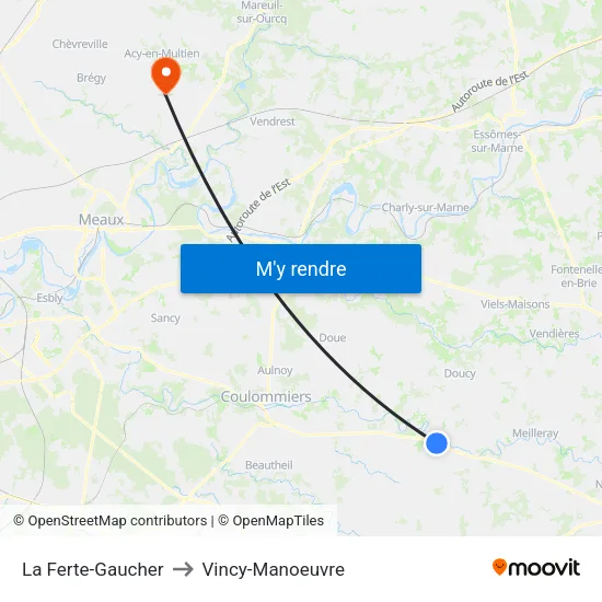 La Ferte-Gaucher to Vincy-Manoeuvre map