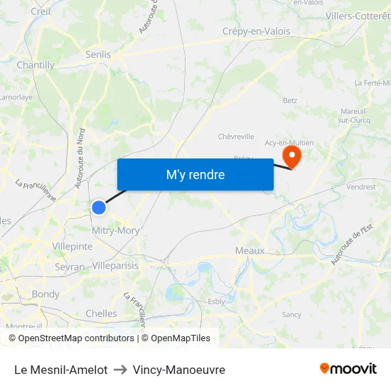 Le Mesnil-Amelot to Vincy-Manoeuvre map