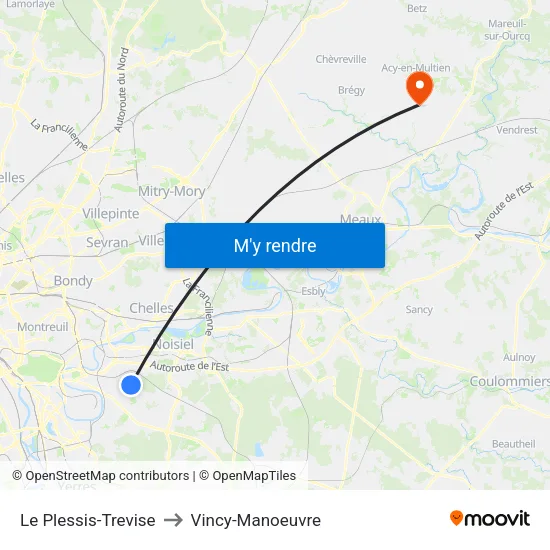Le Plessis-Trevise to Vincy-Manoeuvre map