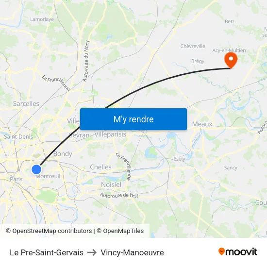 Le Pre-Saint-Gervais to Vincy-Manoeuvre map