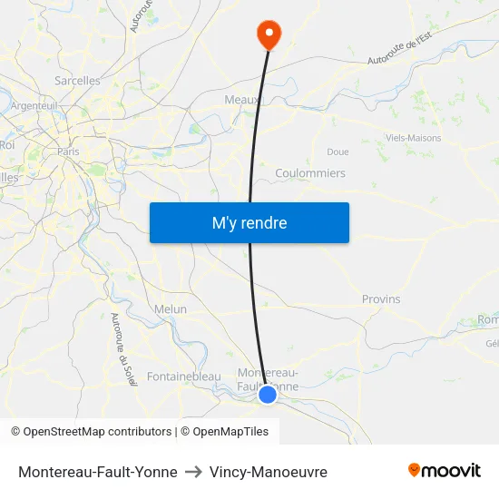 Montereau-Fault-Yonne to Vincy-Manoeuvre map