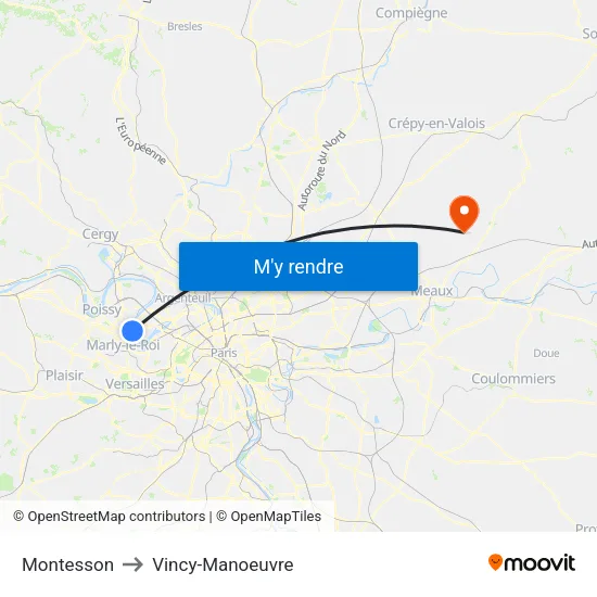 Montesson to Vincy-Manoeuvre map