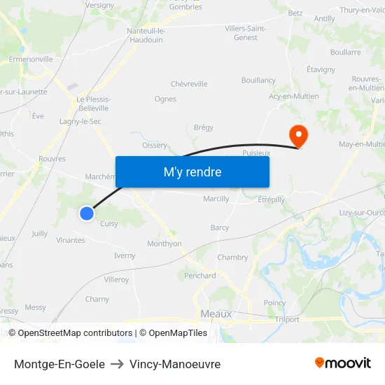 Montge-En-Goele to Vincy-Manoeuvre map