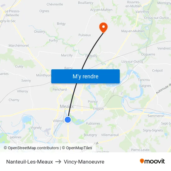Nanteuil-Les-Meaux to Vincy-Manoeuvre map
