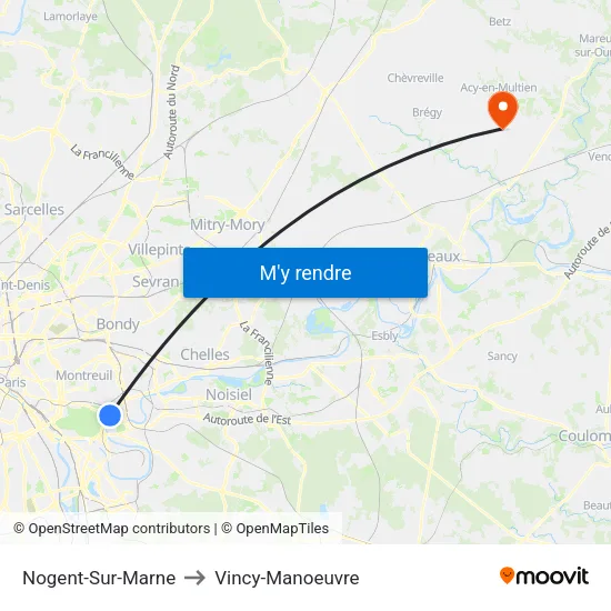 Nogent-Sur-Marne to Vincy-Manoeuvre map