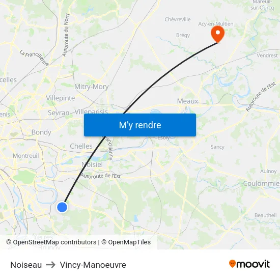 Noiseau to Vincy-Manoeuvre map