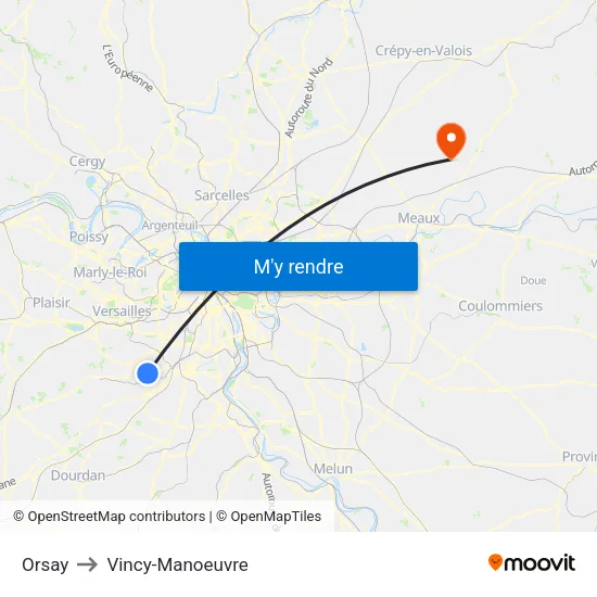 Orsay to Vincy-Manoeuvre map