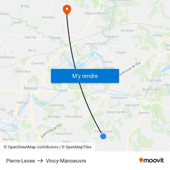 Pierre-Levee to Vincy-Manoeuvre map