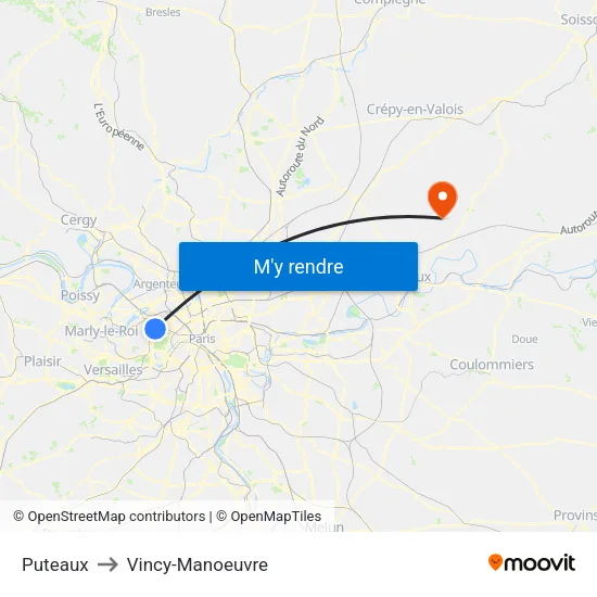 Puteaux to Vincy-Manoeuvre map