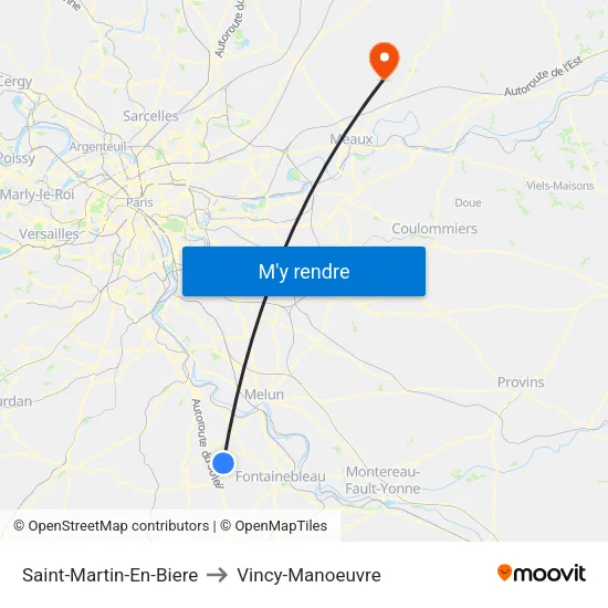 Saint-Martin-En-Biere to Vincy-Manoeuvre map