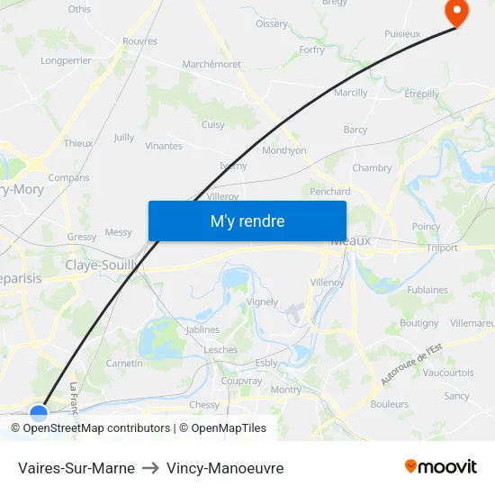 Vaires-Sur-Marne to Vincy-Manoeuvre map
